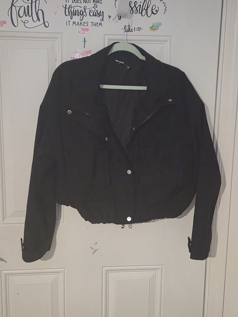 Black Cropped Bomber Jacket